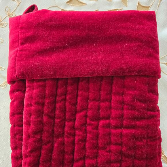 Pair Pottery Barn Christmas Stocking Dark Red Quilted Channel Velvet Medium 2015 - Picture 3 of 13